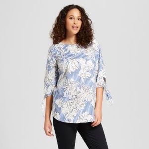 Maternity Tie Sleeve Floral Stripe Top- XS S L XXL